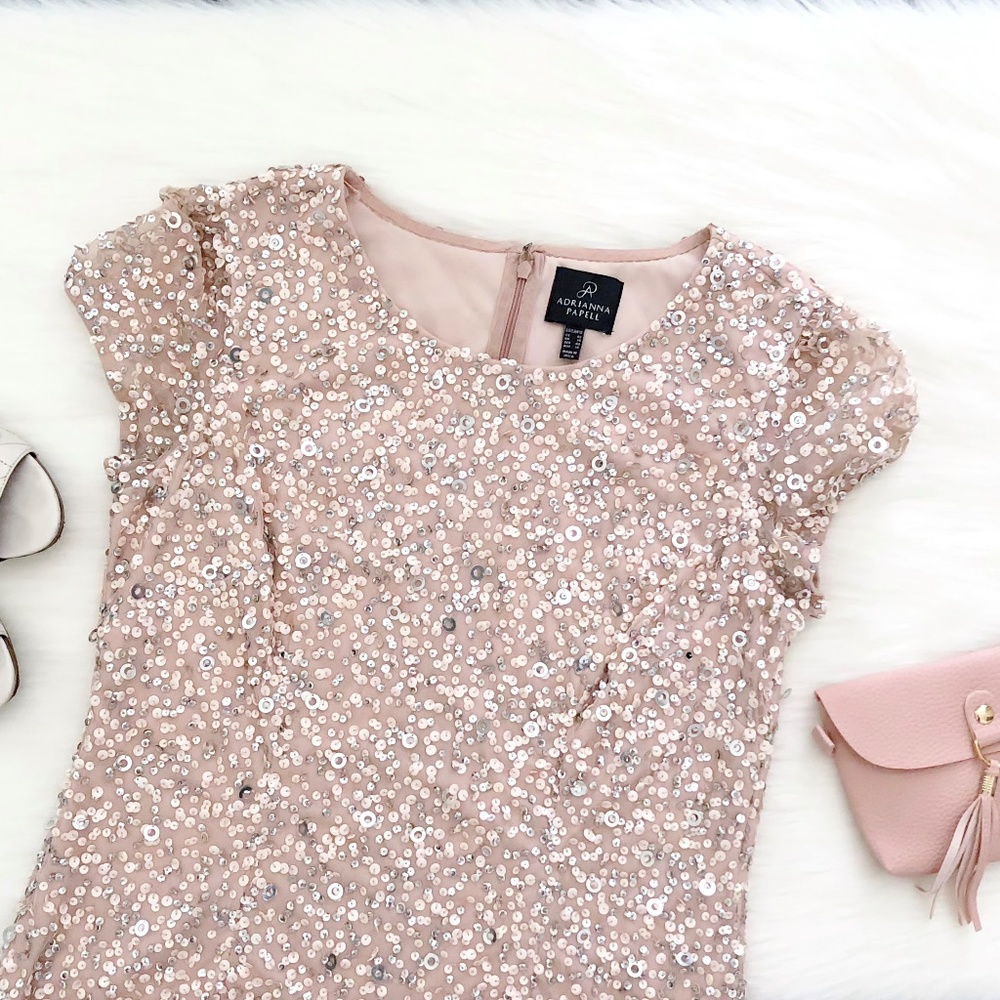 Adrianna Papell Blush Pink Sequin Top - Picture 2 of 7